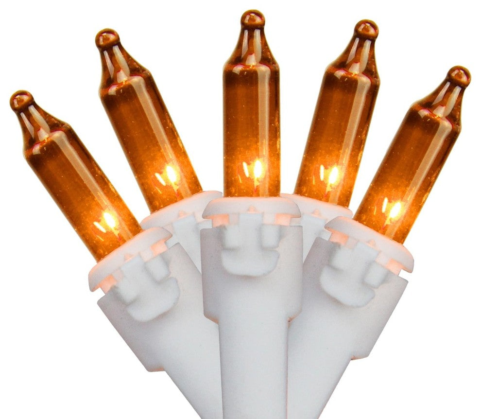 Set of 50 Orange Mini Christmas Lights 2.5" Spacing - White Wire