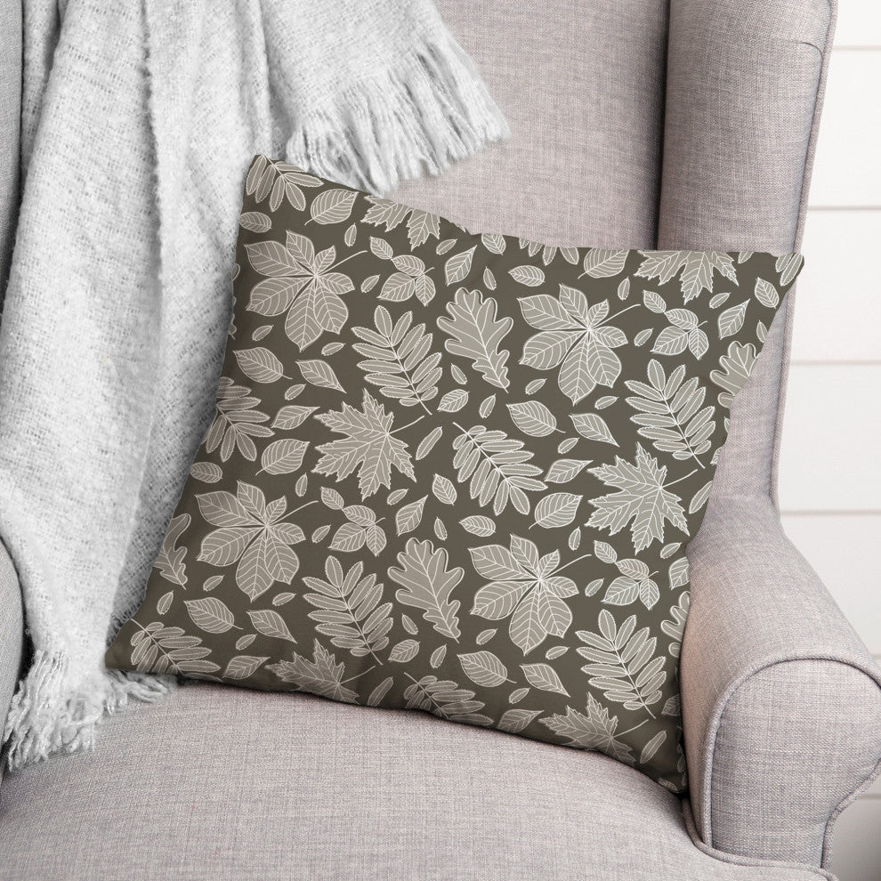 Gray Leaf Pattern 16x16 Spun Poly Pillow