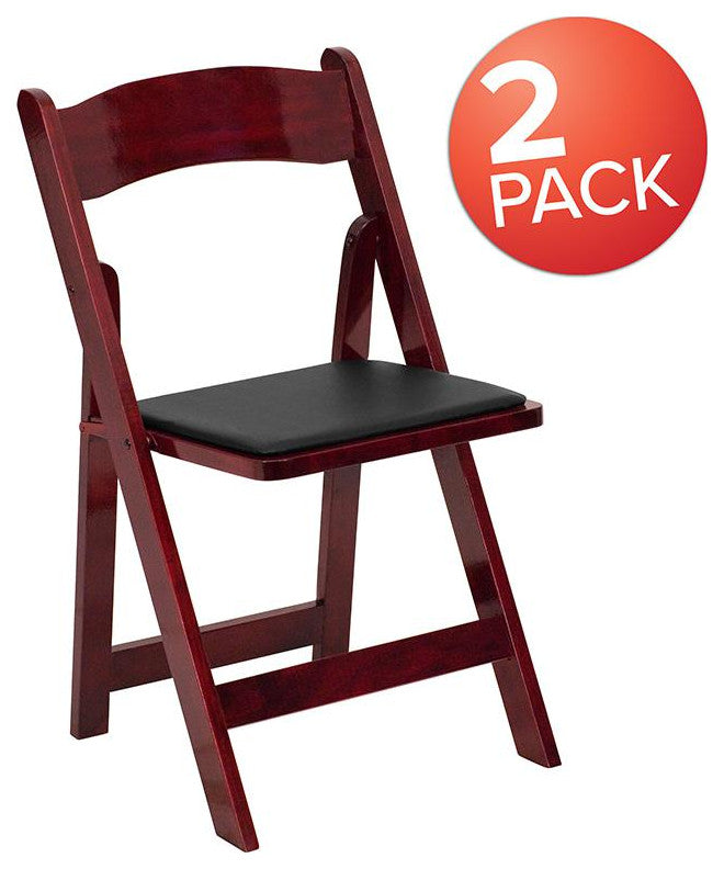 2 Pack HERCULES Series Mahogany Wood Folding Chair with Vinyl Padded Seat