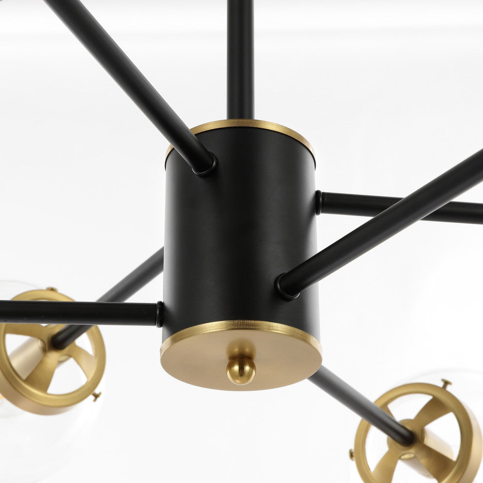 Modern 6-Light Sputnik Chandelier With Glass Globe Shades, Clear Glass Shades