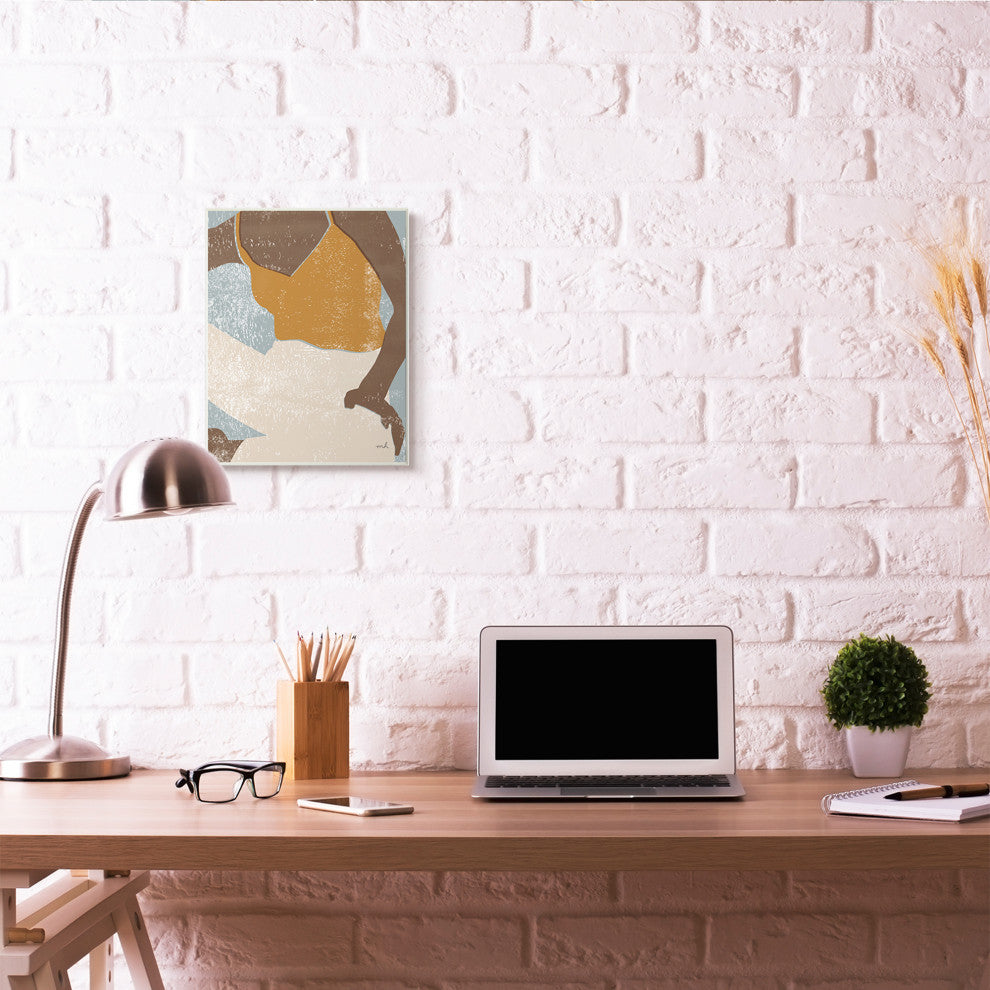 Relaxing Sitting Person Orange Blue Textured Surface Design, 13"x19"