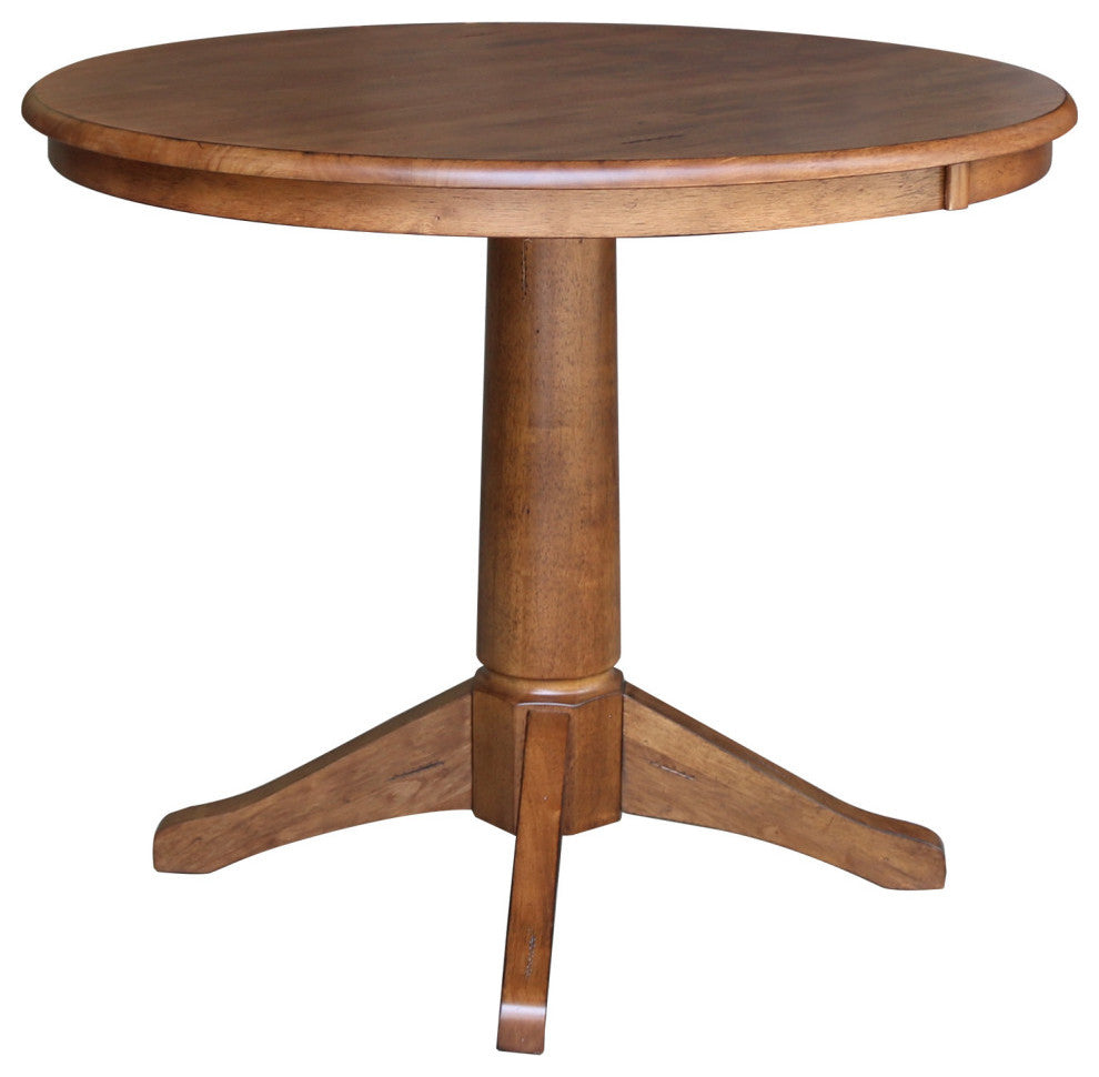 Round Top Pedestal Table, Distressed Oak, 36"ch Round