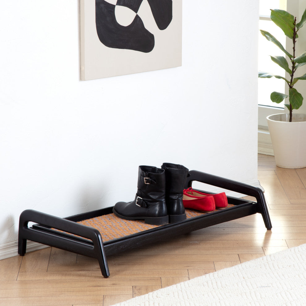 Single-Tier Black Stand With 3-Pair Rubber Boot Tray My Blue Heaven