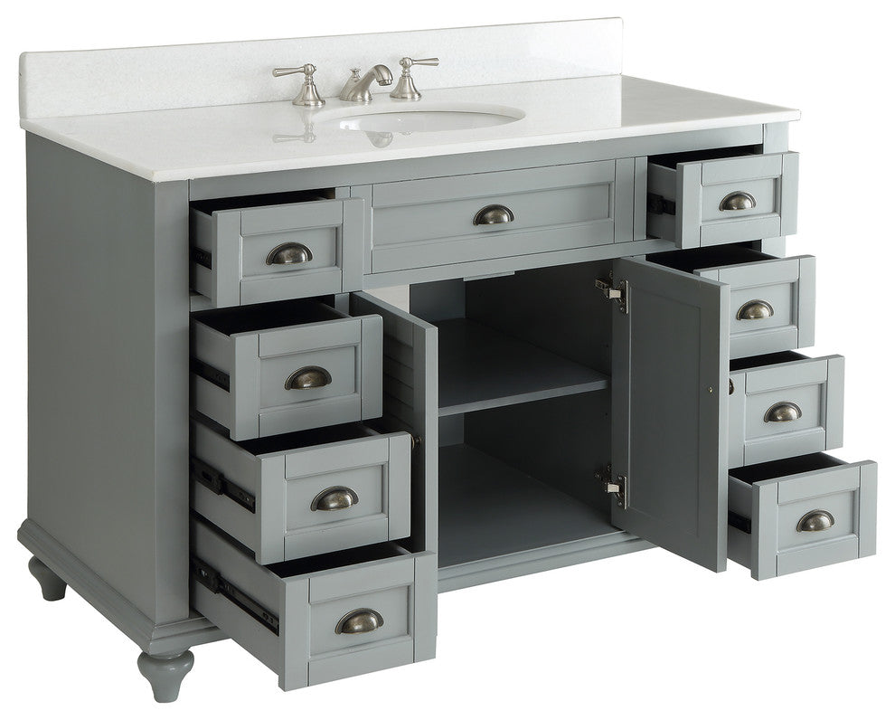 49" Glennville Quartz Top Bath Vanity, Gray