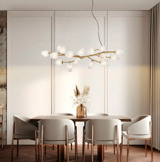 L55'' Gold Branch Frame Chandelier With White Glass Shades
