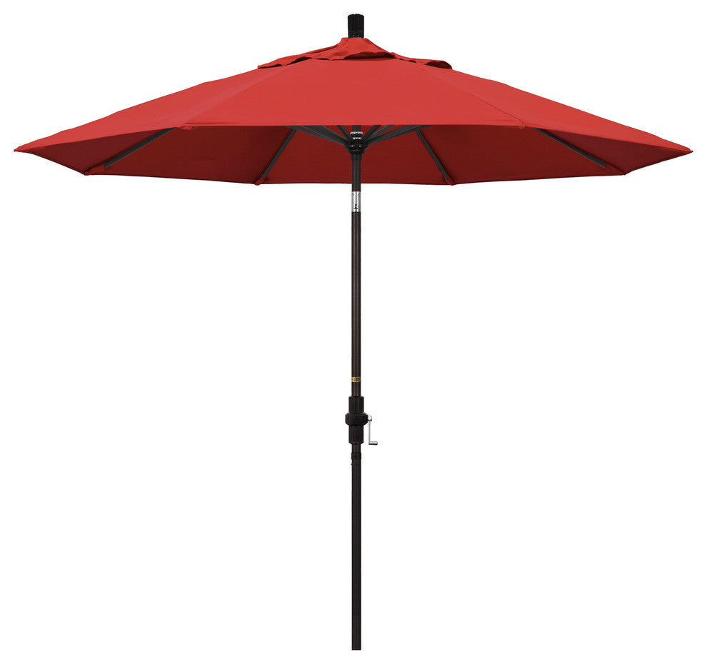 9' Bronze Collar Tilt Crank Aluminum Umbrella, Red Olefin