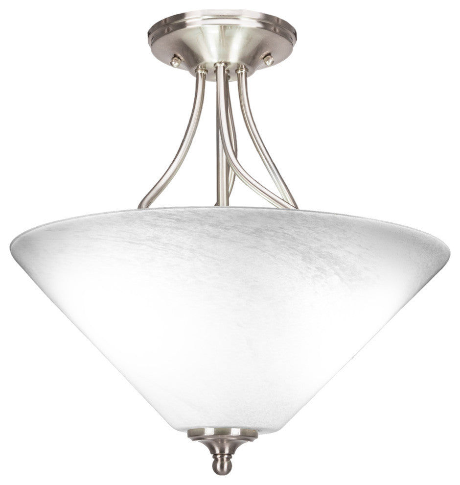 Capri 3-Light Semi-Flush Mount, Brushed Nickel/White Marble
