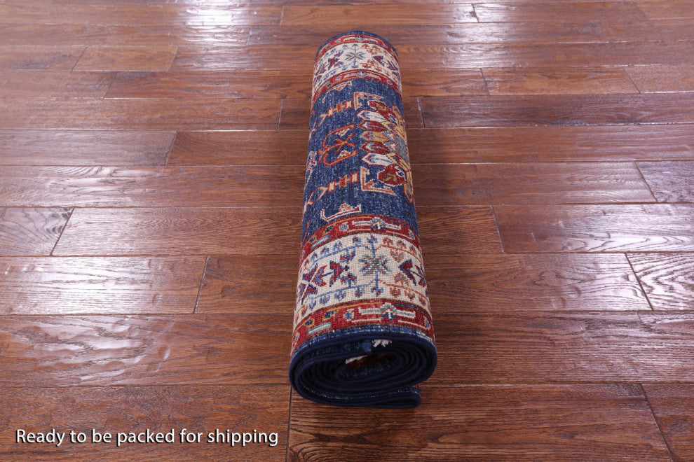 Runner Super Kazak Geometric Hand Knotted Rug 2' 8" X 10' 1" Q11230