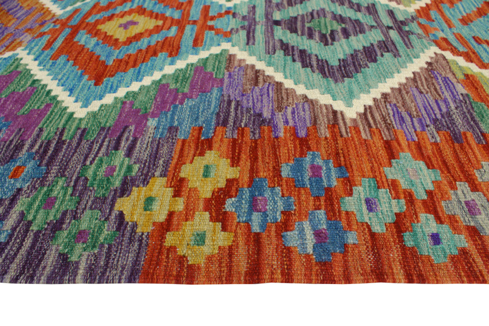 Flatweave Tawil Red/Light Green Rug, 4'10x6'2
