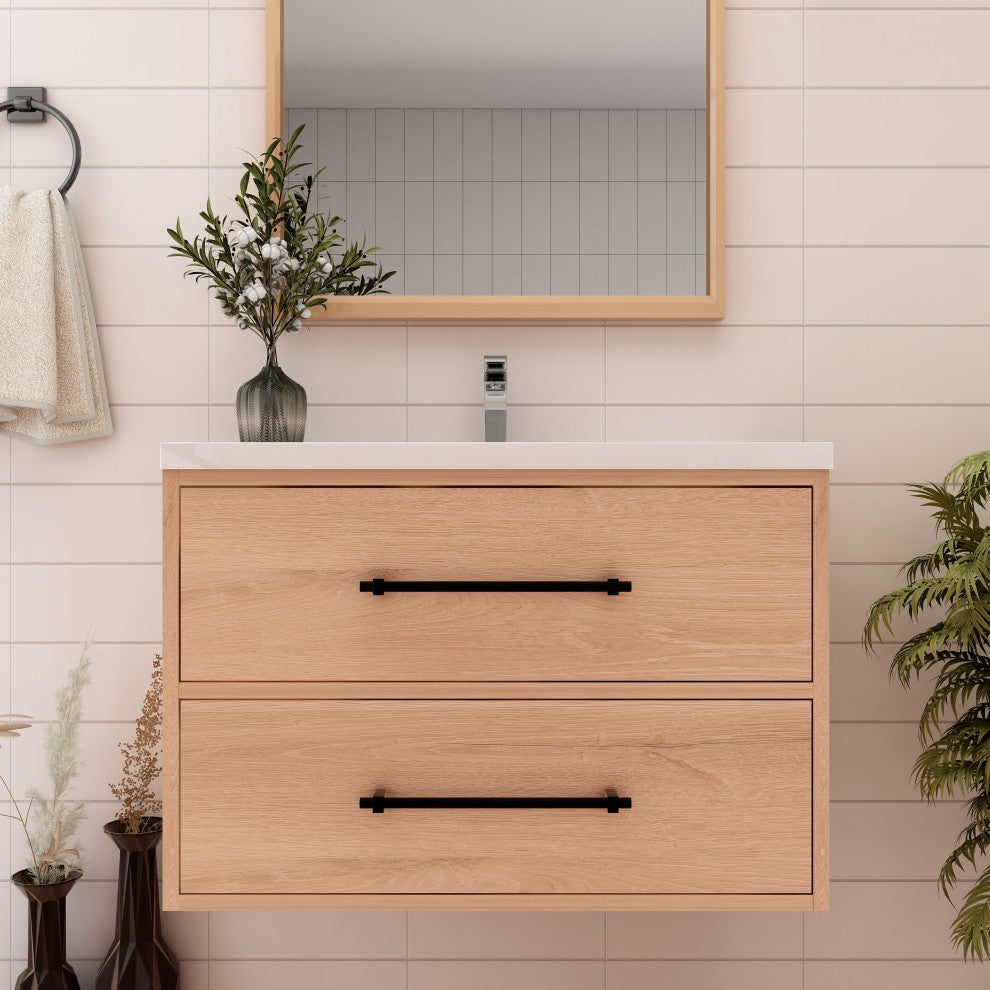 Victoria 30" Solid Wood Bath Vanity, Red Oak
