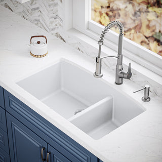 Karran Undermount Quartz 32" 60/40 Double Bowl Kitchen Sink, White
