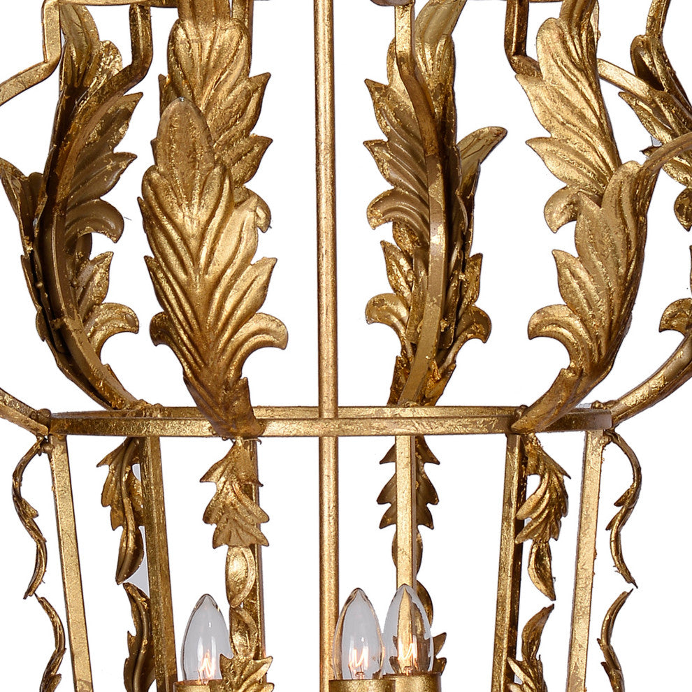 Benzara BM285187 Luxury Grade 3 Light Chandelier, Acanthus Leaf, Gold Finish
