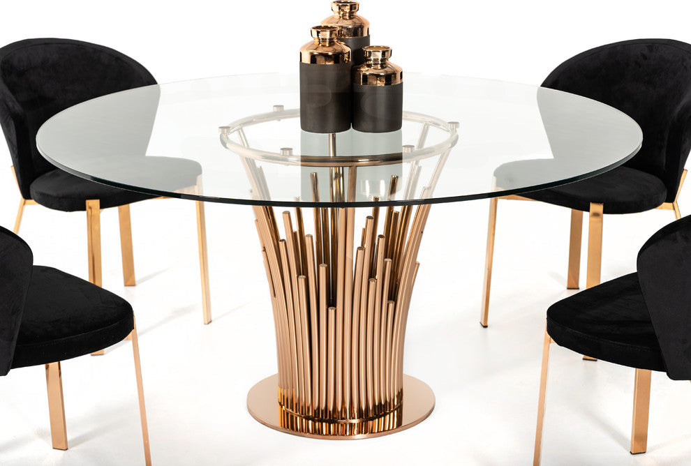 Modrest Paxton Modern Round Glass and Rosegold Dining Table