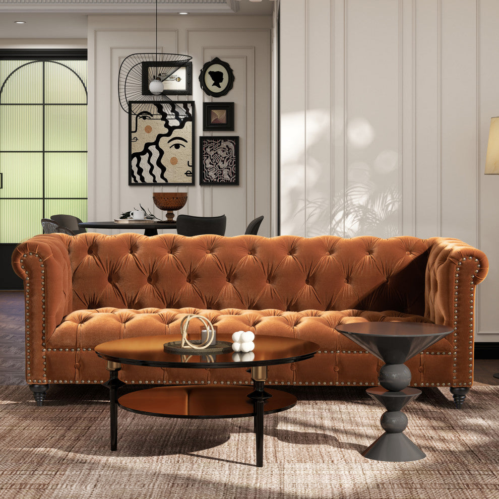 Alto 88" Tufted Chesterfield Sofa, Burnt Orange Performance Velvet