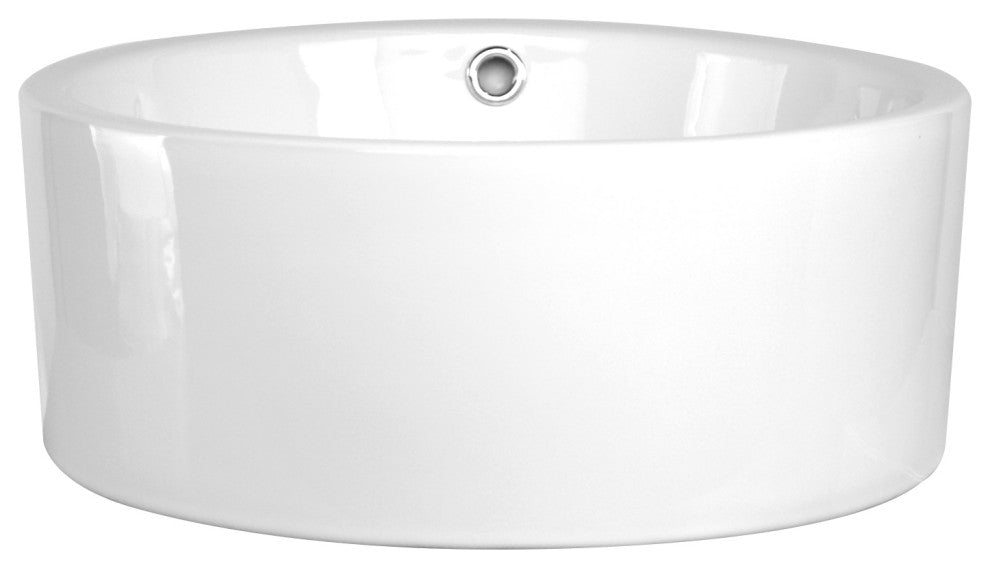 Sutherland White Ceramic Round Vessel Bathroom Sink with Overflow, popup drain