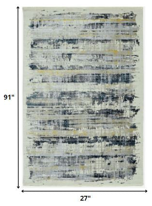 4"x6" Blue White Distressed Traditional Area Rug