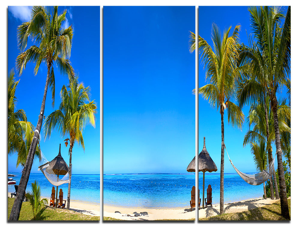 "Mauritius Beach With Chairs" Photo Canvas Art Print, 3 Panels, 36"x28"
