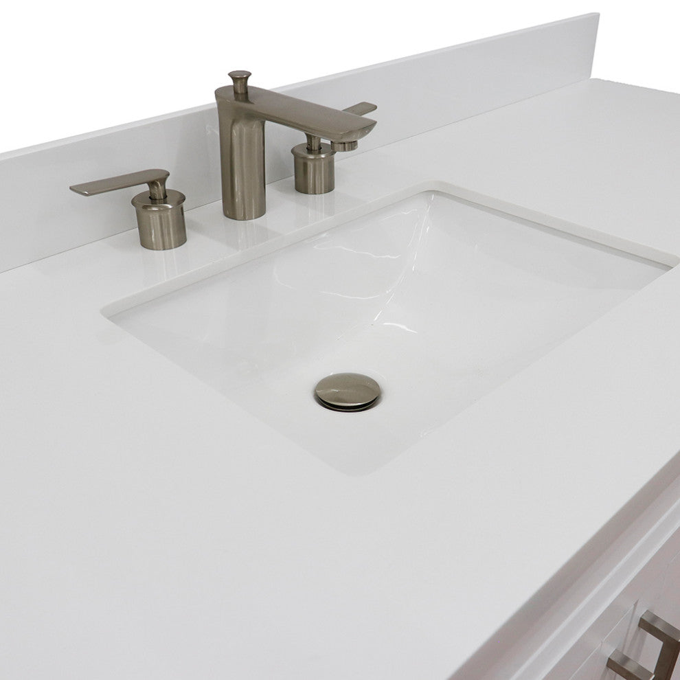 61" Single Sink Vanity, White Finish And Engineered Stone Top And Rectangle Sink
