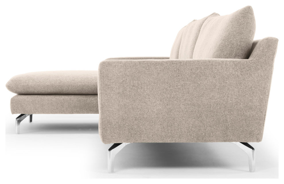 Metro Anderson Chaise Sectional, Chrome Legs, Beige, Left Arm Facing