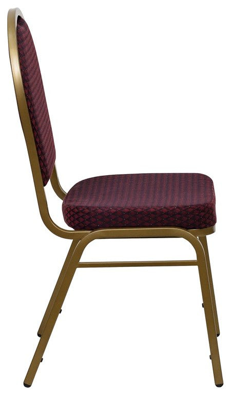 Set of 4 Dining Chair, Patterned Fabric Upholstery & Dome Back, Burgundy/Gold