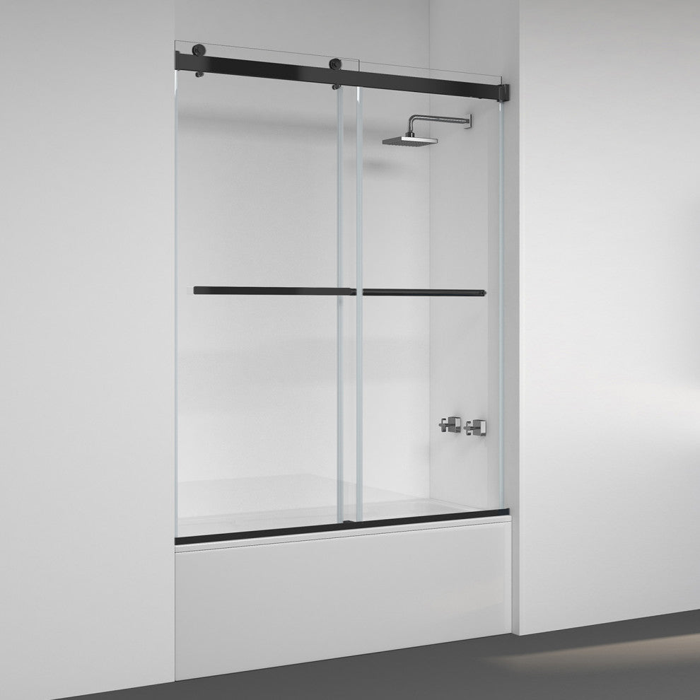 Spezia 60" W x 58" H Double Sliding Frameless Tub Door, Matte Black, 60" W X 58" H