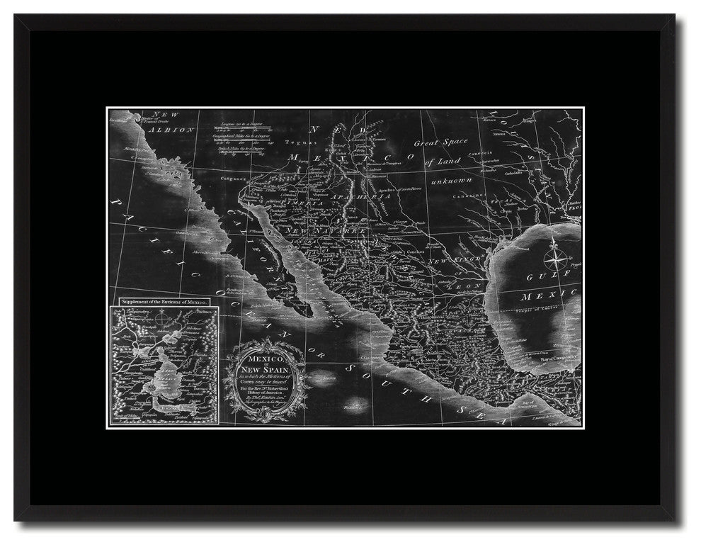Mexico Vintage Monochrome Map Canvas, 16"x21"