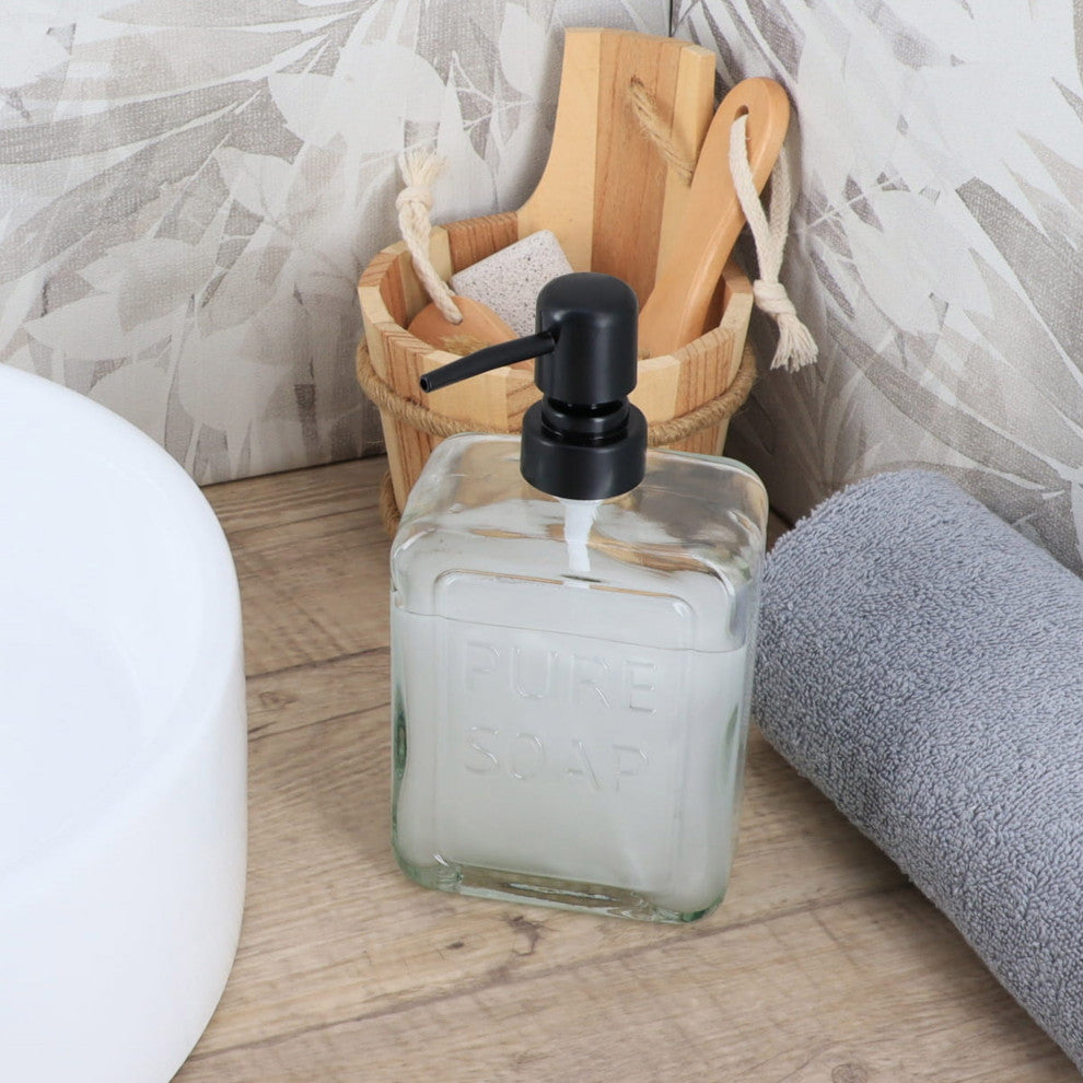 Vintage-Style Glass Soap Dispenser with PURE SOAP Design - 18 fl oz, Clear