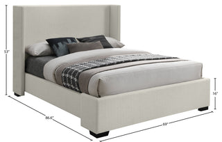 Oxford Linen Textured Fabric Upholstered Bed, Beige, Queen