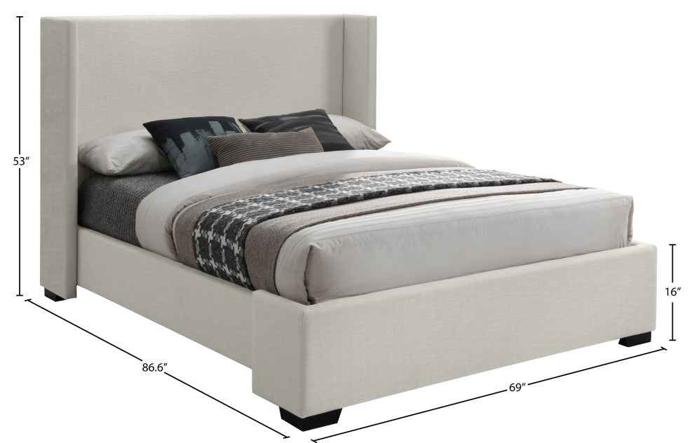 Oxford Linen Textured Fabric Upholstered Bed, Beige, Queen