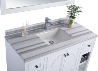 Odyssey, 48, White Cabinet With White Stripes Marble Countertop