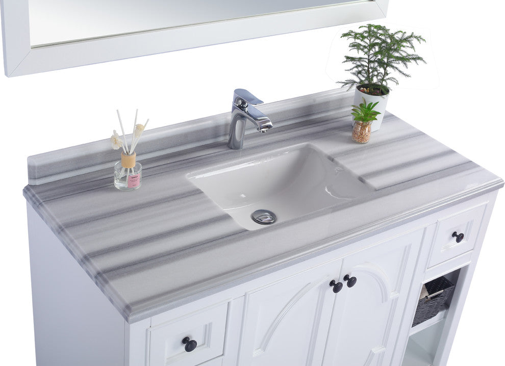 Odyssey, 48, White Cabinet With White Stripes Marble Countertop