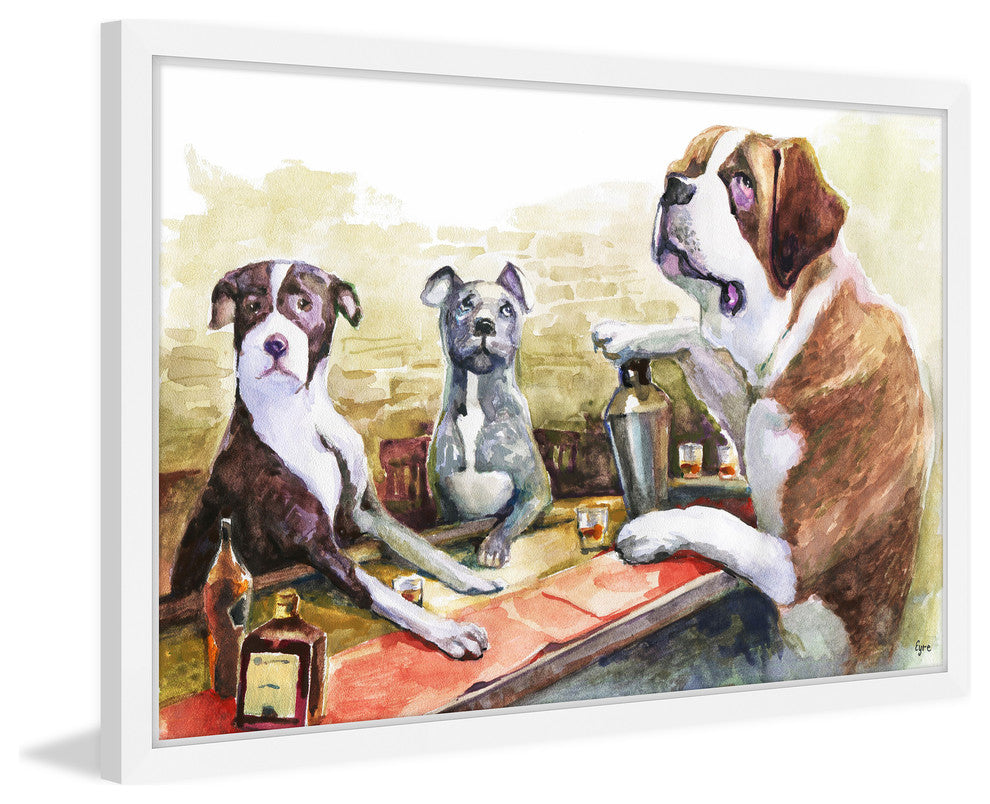 "Dogs Bar" Framed Painting Print, 36"x24"