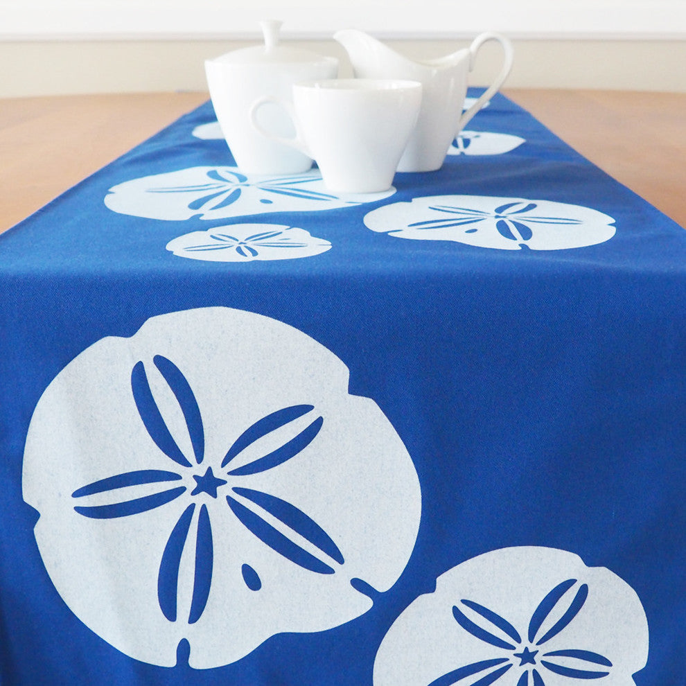 Sand Dollar Eco Coastal Table Runner, 16"x90", Blue