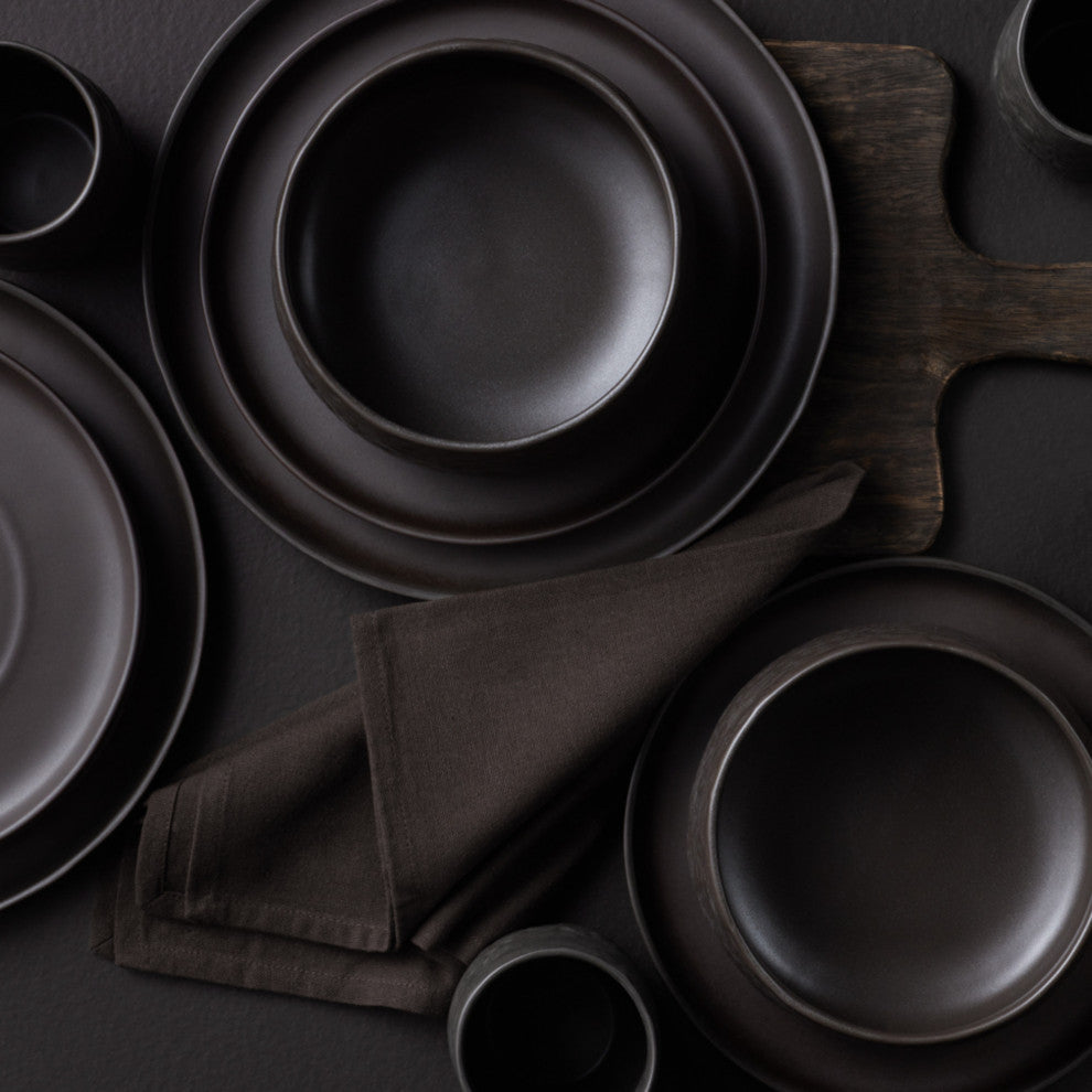 Stone by Mercer Project SHOSAI Stoneware 16 Piece Dinnerware Set, Black