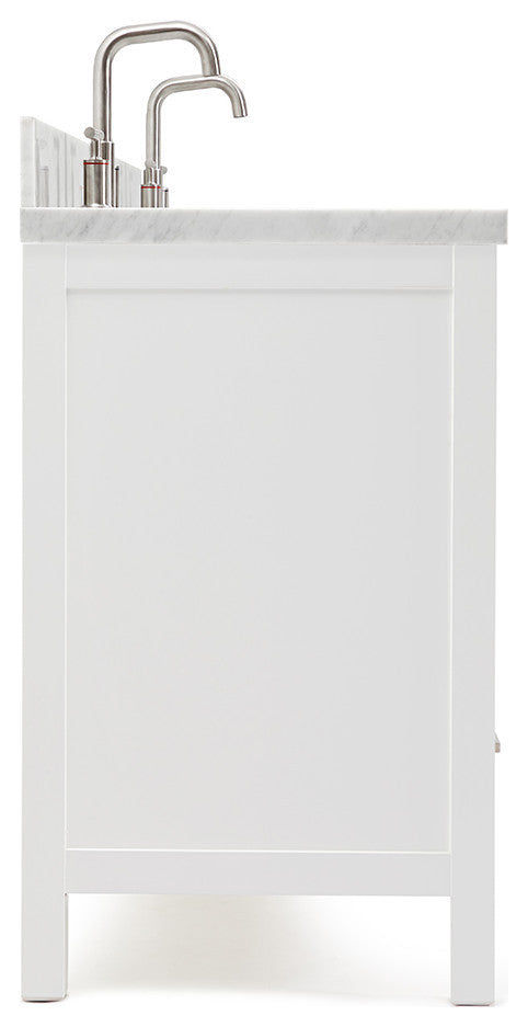 ARIEL Cambridge 73" Double Rectangle Sink Bathroom Vanity White With Marble Top