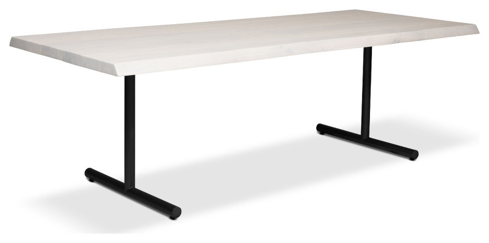 Brooks Dining Table, T Base, 40"x79", White Wash Top, Black Base