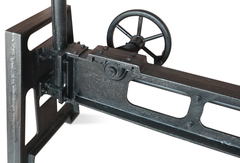 Industrial Dining Table - Cast Iron Base - Adjustable Height - Rustic Mahogany