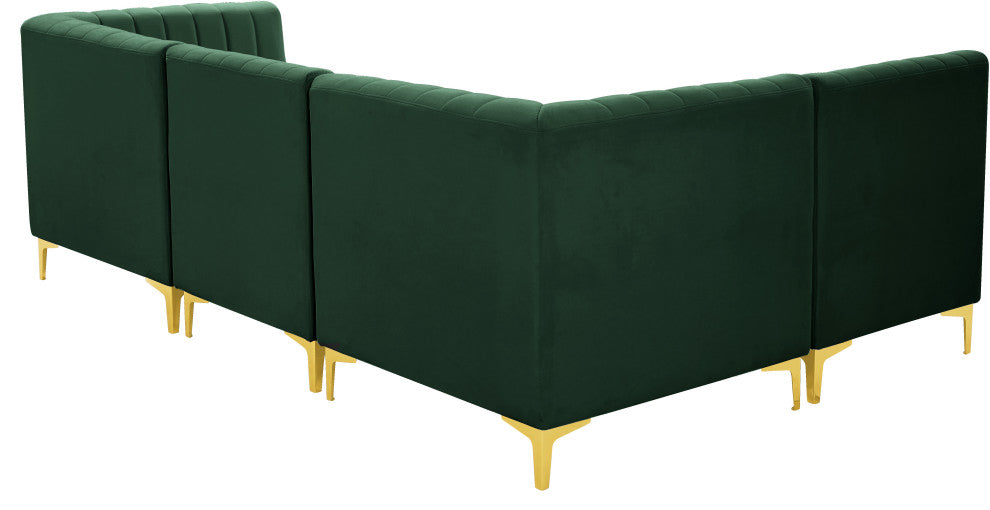 Alina Velvet Modular L-Shaped Modular Sectional, Green, 4-Piece: 2 Armless Chair, 2 Corner Chair