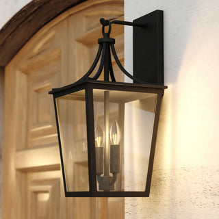 Cottage Grove 1-Light Matte Black Transitional Outdoor Wall Lantern Clear Glass, 9"wx19"hx9.75"d