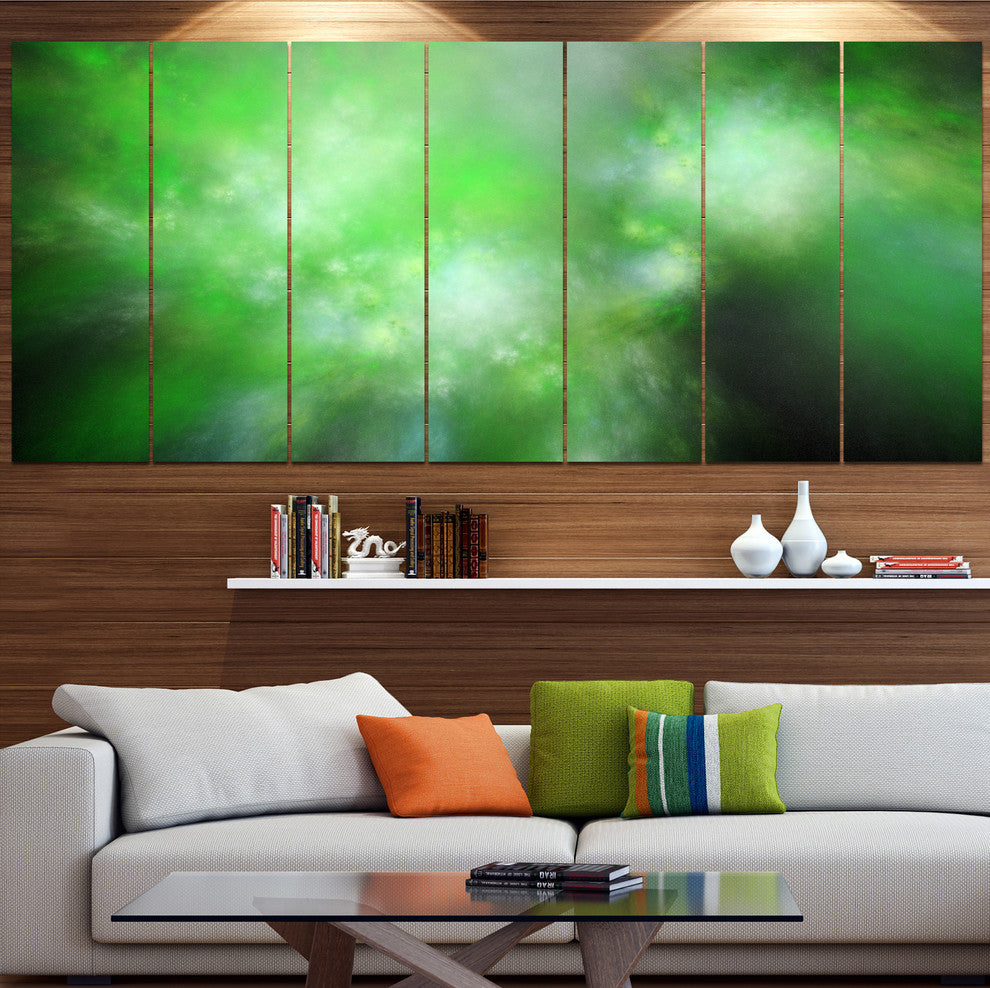 Green Blur Sky with Stars, Abstract Canvas Art Print, 83"x32", 7 Panels