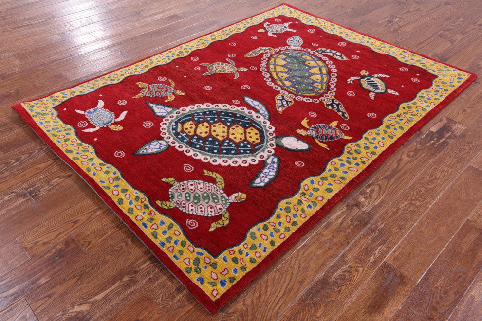 Handmade Gabbeh Turtle Design Wool Rug 5' 2" X 7' 1" - Q13526
