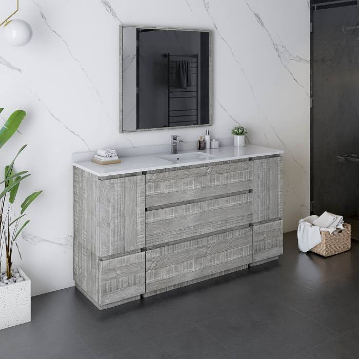 Fresca Formosa Modern 60" Ash Single Sink Bathroom Vanity Set, Faucet Fft9161bn