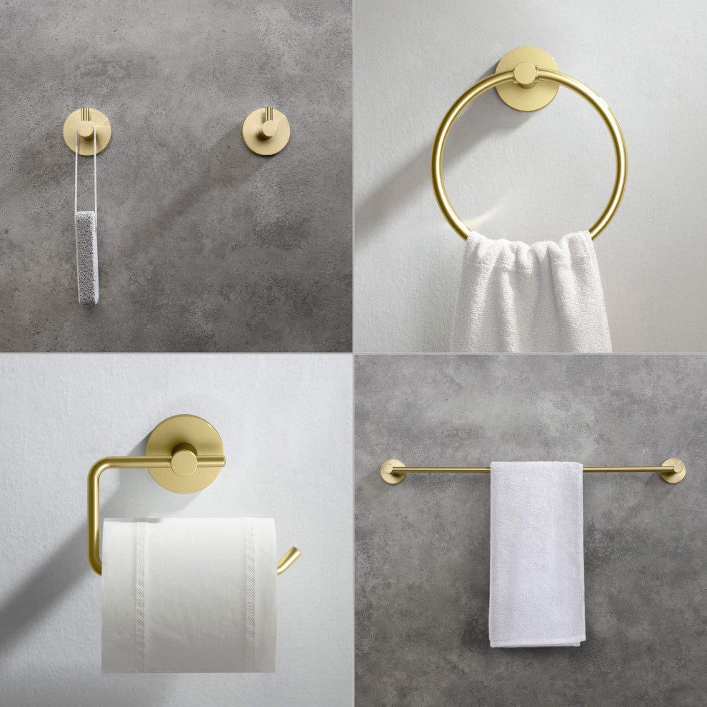 Circular 5-Piece Bathroom Hardware Set, Brushed Gold