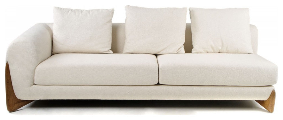 Modrest Fleury Contemporary Cream Fabric and Walnut RAF Sectional Sofa