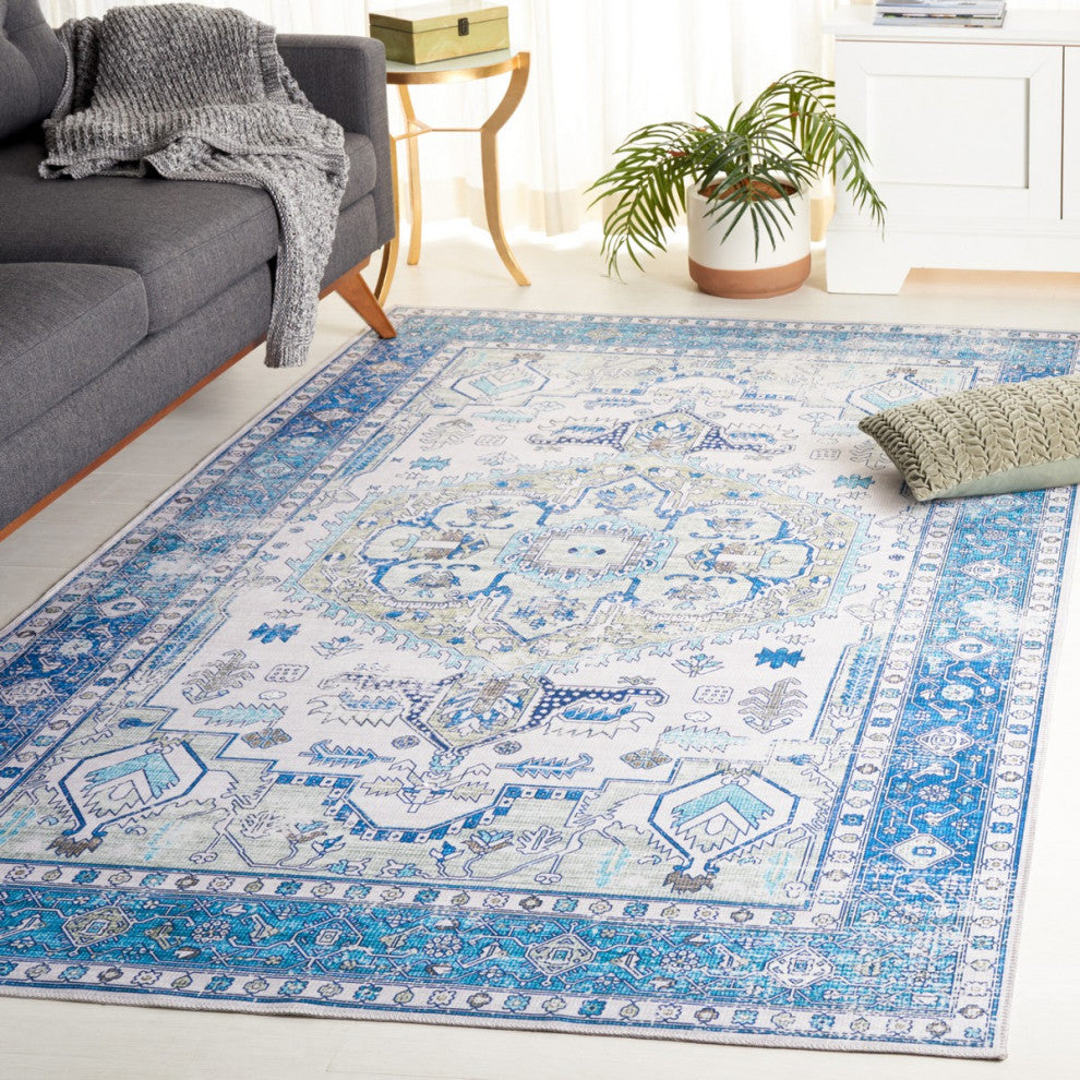 Safavieh Arizona Machine-Washable Collection ARZ105 Rug, Beige/Blue, 4'x6'