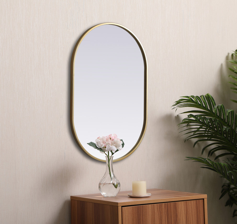 Metal Frame Oval Mirror 20X30 Inch, Brass