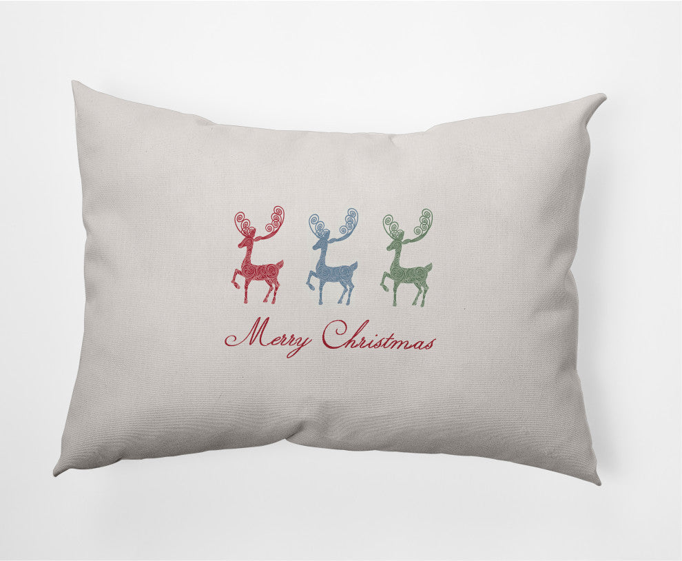Merry Christmas Reindeer Decorative Throw Pillow, Multi-Green, 14"x20"