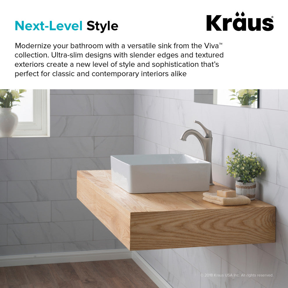 Viva Ceramic Square Vessel Bathroom Sink, White