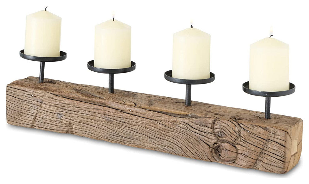 Recycled Wood Split-Log Candle Holder