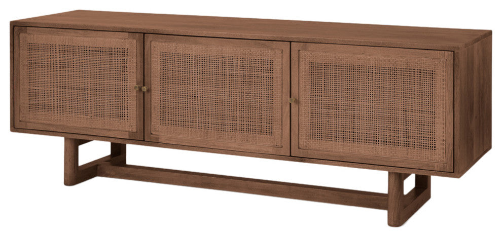 Grier 65.0Lx18.75Wx23.0H Medium Brown Solid Wood With Cane Media Console